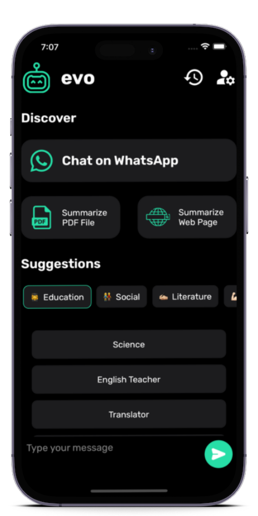 Screen Shot of Evo on WhatsApp